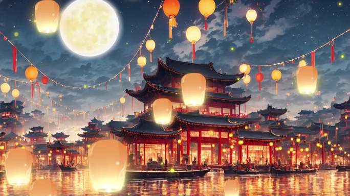 宽屏中国风古代夜晚背景2——3分钟长视频
