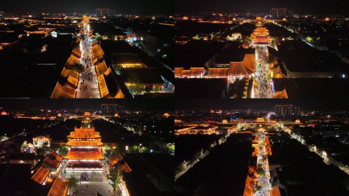 忻州古城步行街夜景4k航拍