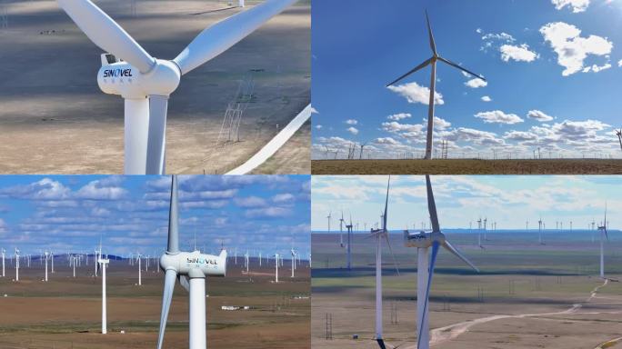 4K60p风力发电光伏清洁能源大风车草原