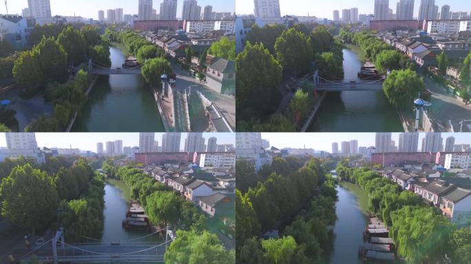 蓝天济宁城市河道运河城城市中心航拍旅游