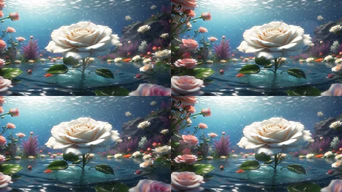 4K宽屏大屏唯美水下花朵背景