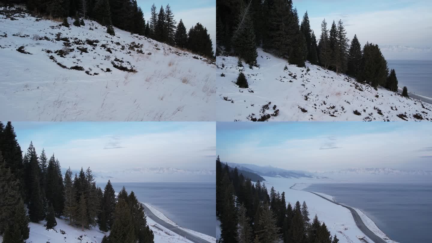 冬天新疆赛里木湖雪景