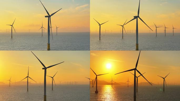 海上风电 风机风车 新能源 海上日出航拍