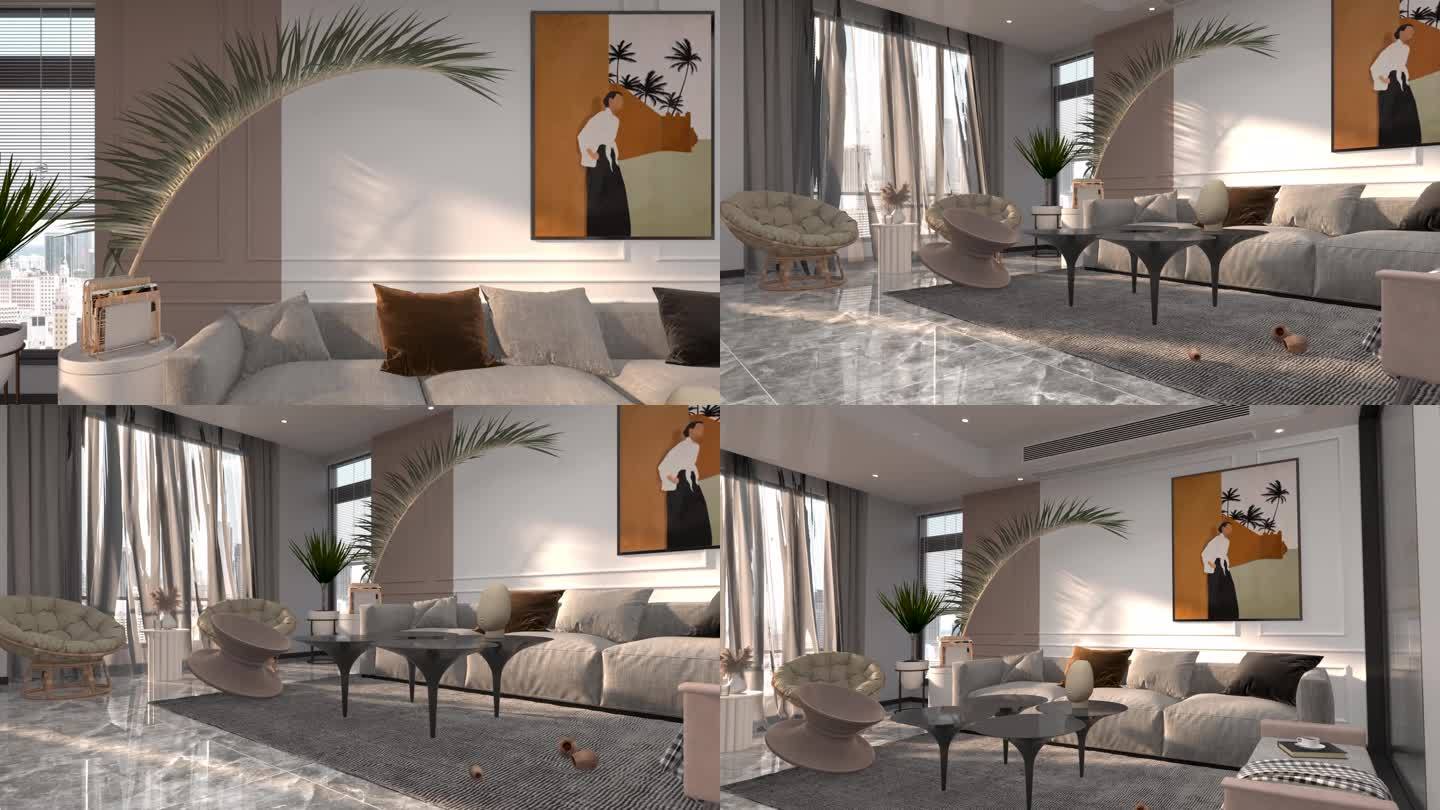 室内客厅沙发3D漫游动画