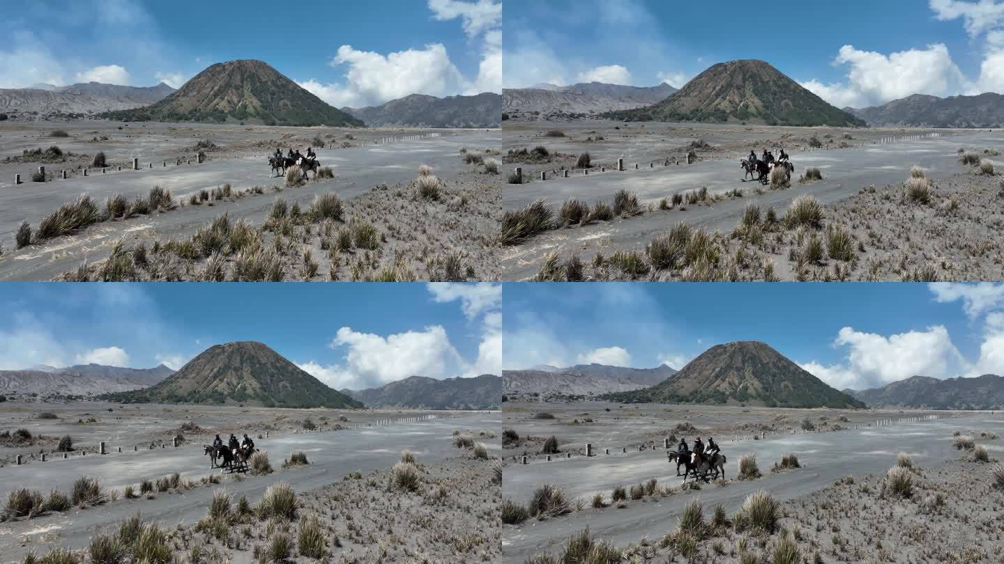 印尼爪哇岛布罗莫火山沙海骑马自然风光
