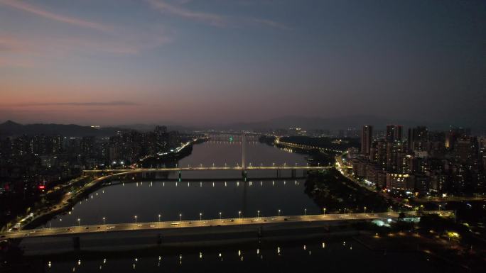 广东惠州城市夜幕降临夜景灯光航拍
