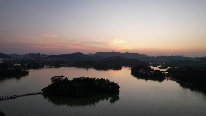 广东惠州西湖5A景区日落晚霞夕阳航拍
