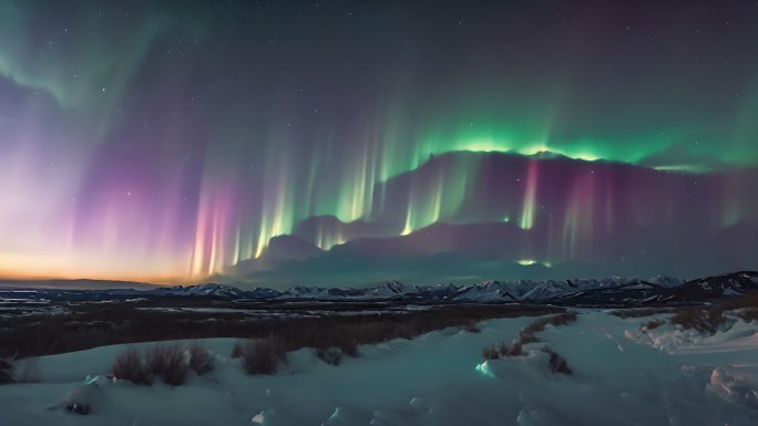 4K极光北极极昼夜空星空梦幻唯美背景