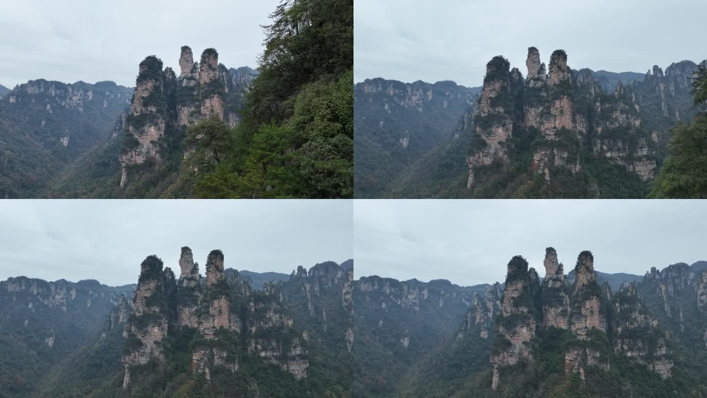 湖南张家界国家森林公园三姐妹奇峰地貌航拍