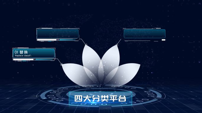 【无插件】4K蓝色科技架构分类莲花瓣4大