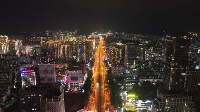 龙岩市夜景新罗区龙岩大道城市大景航拍