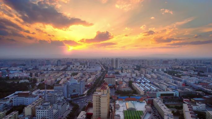 城市夕阳日落酒泉肃州建筑西北