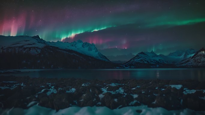 4K极光北极极昼夜空星空梦幻唯美背景