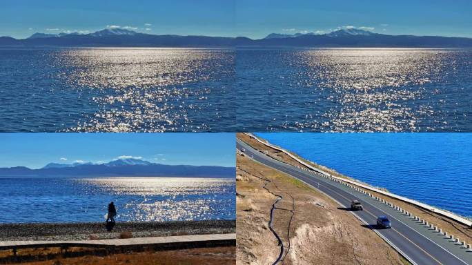 航拍北疆赛里木湖风景