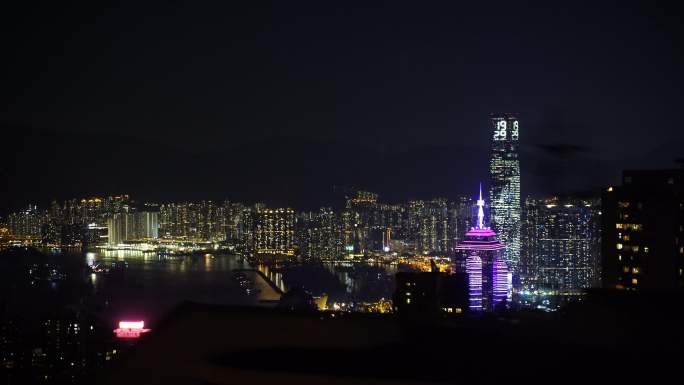 车窗外香港夜景城市风景汽车窗外建筑风光