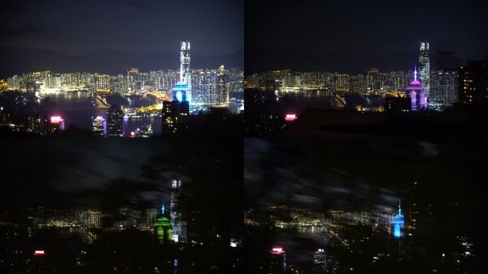 车窗外香港夜景城市风景汽车窗外建筑风光