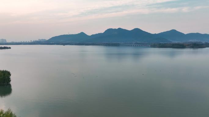 杭州湘湖秋冬景色航拍