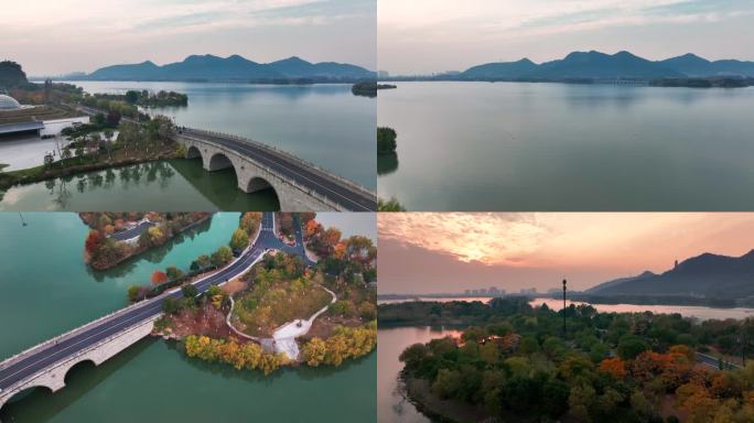 杭州湘湖秋冬景色航拍