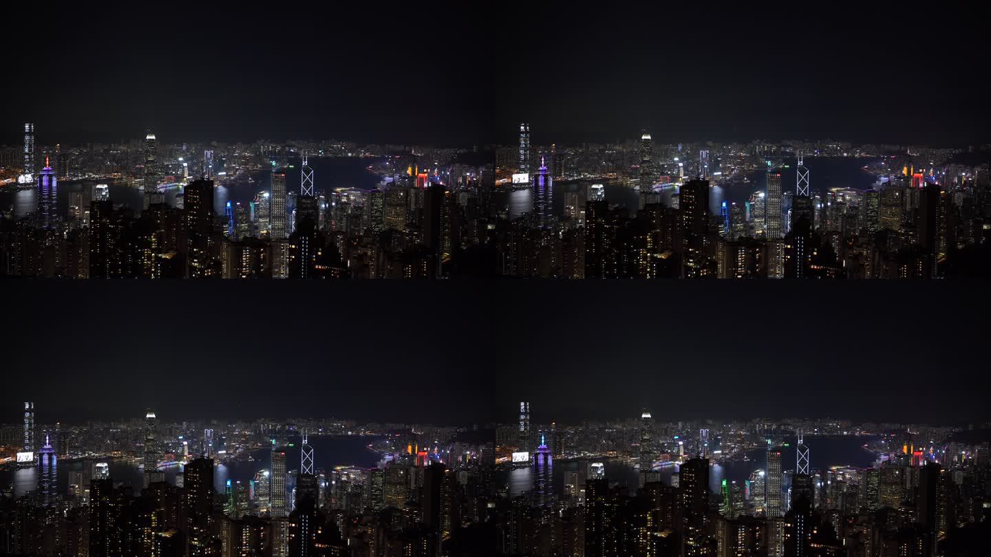 太平山顶看香港夜景晚上城市建筑夜晚风光