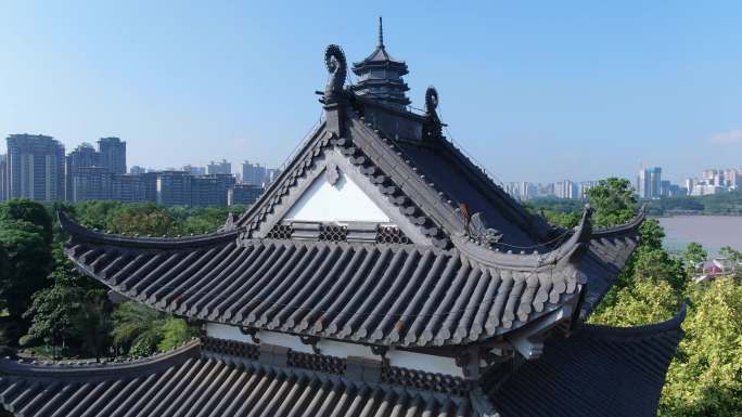 航拍绿城南宁五象湖古建筑友园弘仁阁五象塔
