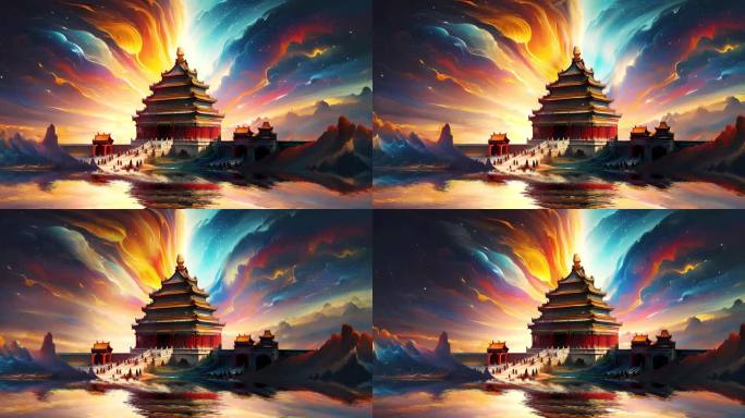 原创4K中国风国潮水墨梵高星空云彩油画