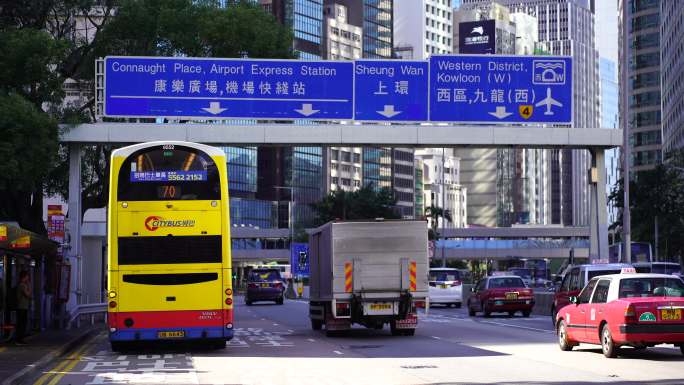 香港巴士公交站城市道路香港街头路标指引牌