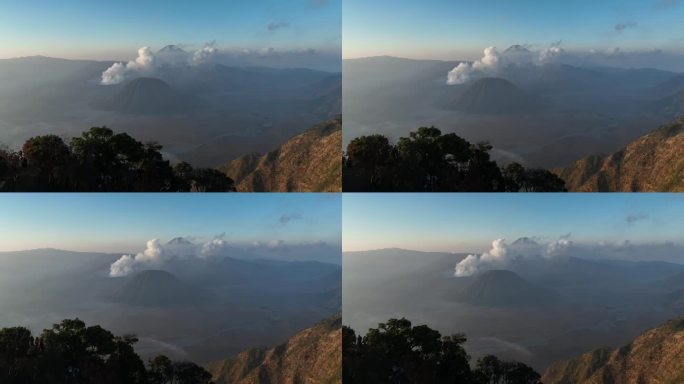 印尼爪哇岛布罗莫火山日出航拍自然风光