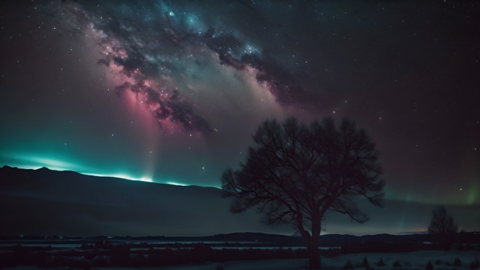 4K极光北极极昼夜空星空梦幻唯美背景