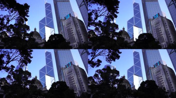 仰视香港高楼大厦仰拍城市建筑风光仰望都市