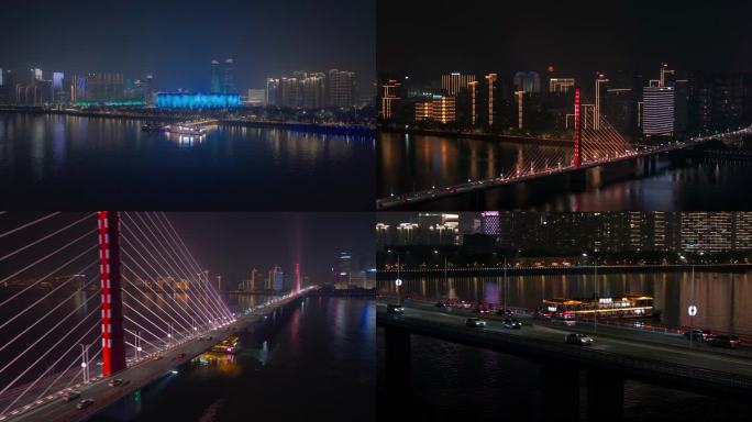 杭州滨江夜景航拍