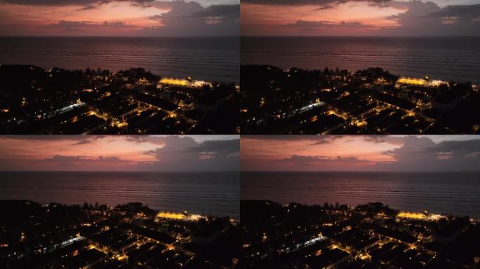 印尼龙目岛吉利群岛海滨夜景自然风光航拍