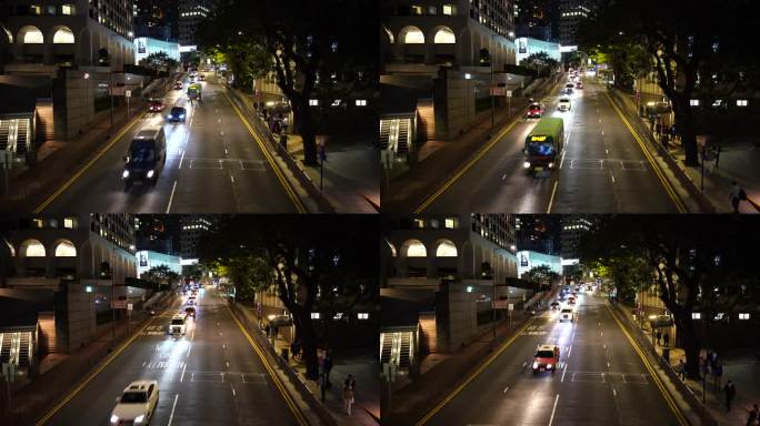 香港城市道路夜晚繁忙交通车流路况汽车行驶