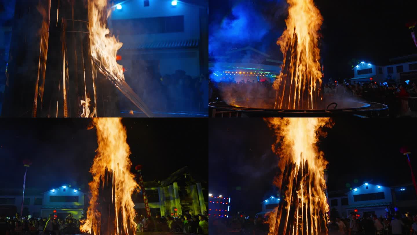 民族传统节日庆典活动篝火火堆载歌载舞现场