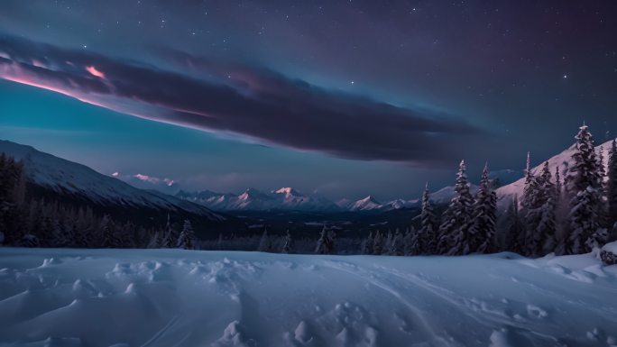 4K极光北极极昼夜空星空梦幻唯美背景