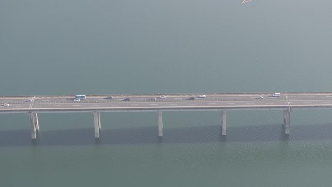 航拍水库大桥交通高速建设