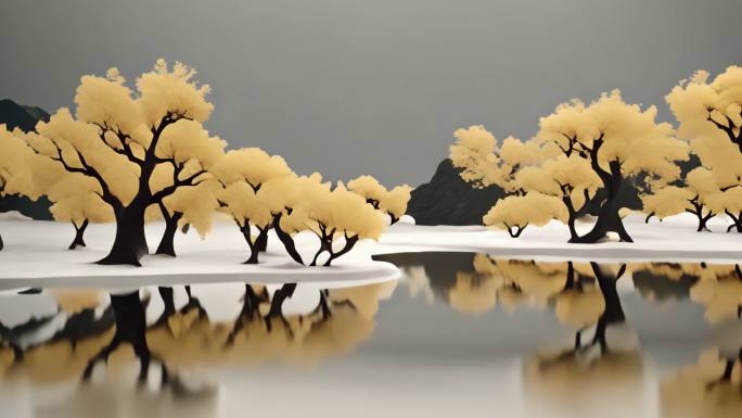 3D中国风水墨画舞台背景