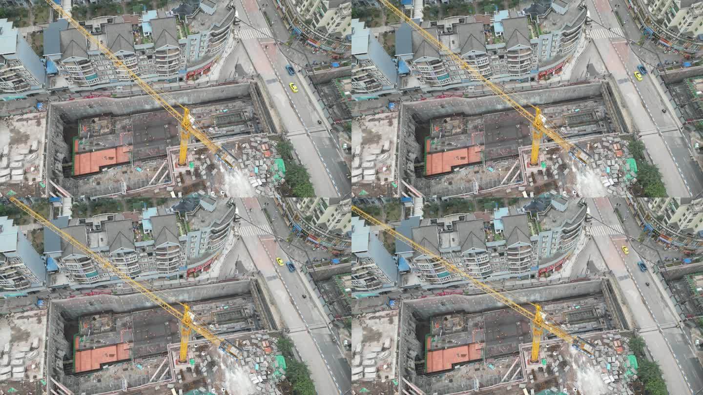 航拍重庆轨道六号线长生老街地铁站工地建设