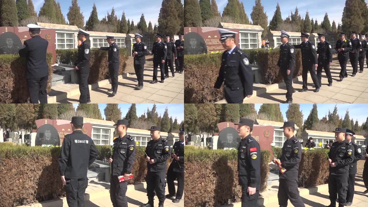 警察排队向烈士纪念碑献花缅怀战友