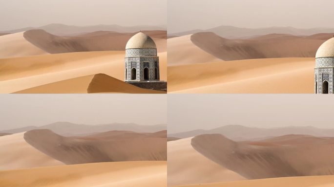 沙丘沙漠中古建筑清真寺的动画运动视差照片