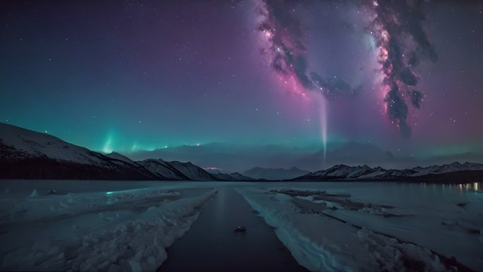 4K极光北极极昼夜空星空梦幻唯美背景