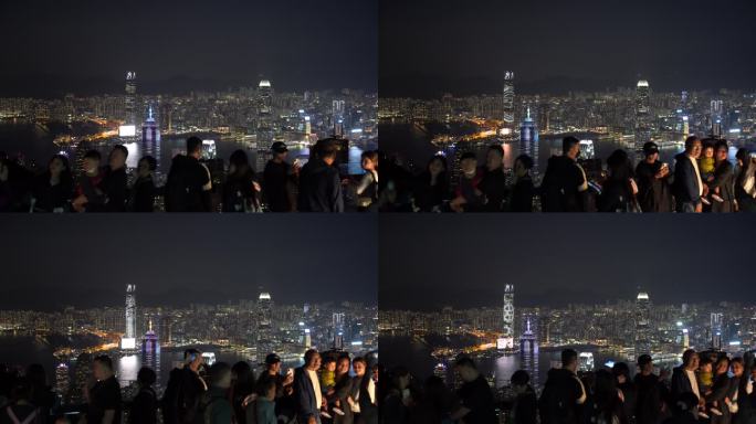 游客太平山顶看香港夜景香港城市夜晚风景