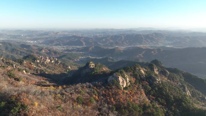 航拍千山山巅石峰景色