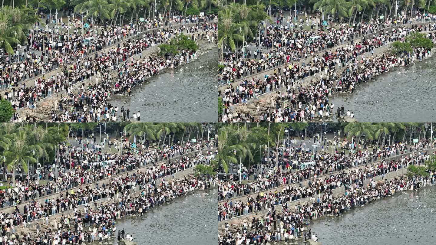 深圳湾公园看海的人群