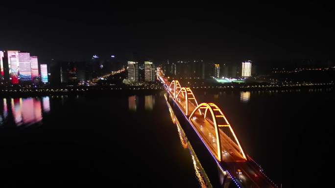 航拍 长沙市 福元路大桥 湘江沿岸 夜景