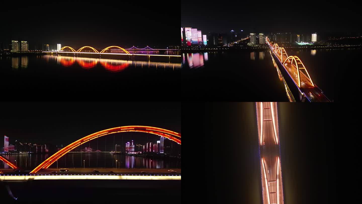 航拍 长沙市 福元路大桥 湘江沿岸 夜景