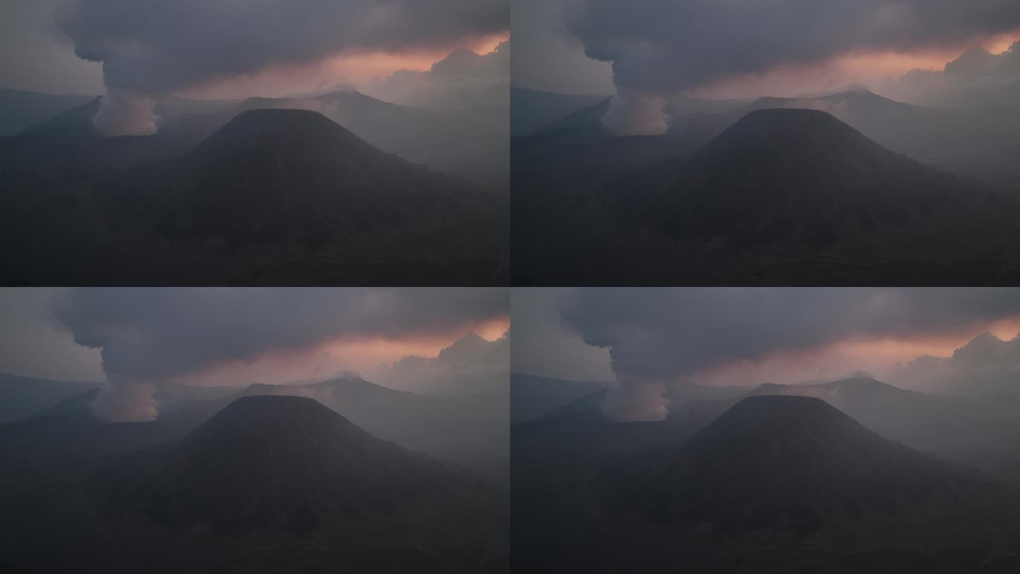 印尼爪哇岛布罗莫火山黄昏航拍自然风光