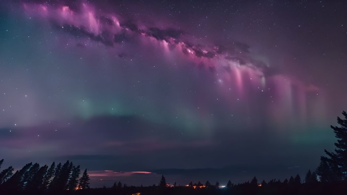 4K极光北极极昼夜空星空梦幻唯美背景