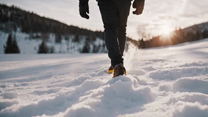 慢镜头冬日雪地里奔跑