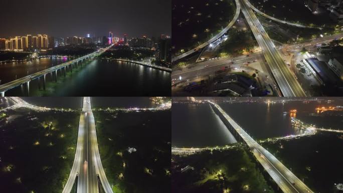 湛江城市海湾大桥及公路夜景航拍02