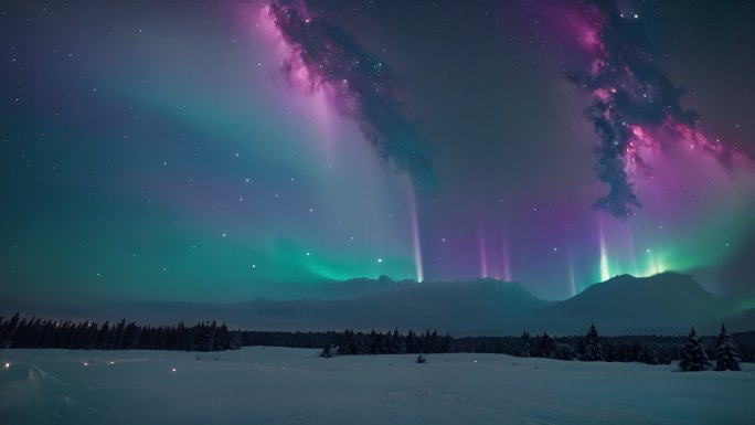 4K极光北极极昼夜空星空梦幻唯美背景